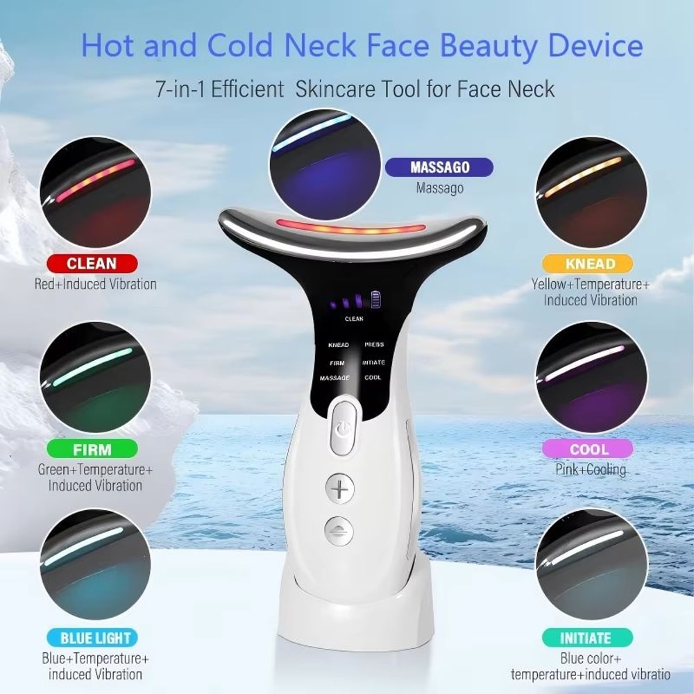 Newest 7 In 1 LED Microcurrent Face And Neck Beauty Device With Warm And Cold Therapy For Wrinkle A 0