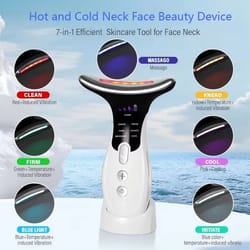 newest 7 in 1 led microcurrent face and neck beauty device with warm and cold therapy for wrinkle and double chin care