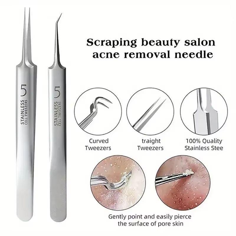 UltraFine No5 Cell Pimples And Blackhead Clip Tweezers Pimple Popper Tool Kit With Acne Needle 1