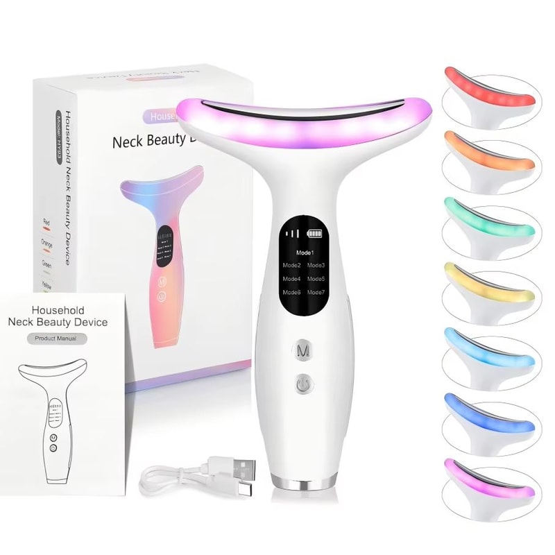 Portable 7 In 1 Microcurrent Facial And Neck Beauty Device With Vibration For Improved Neck Line An 0