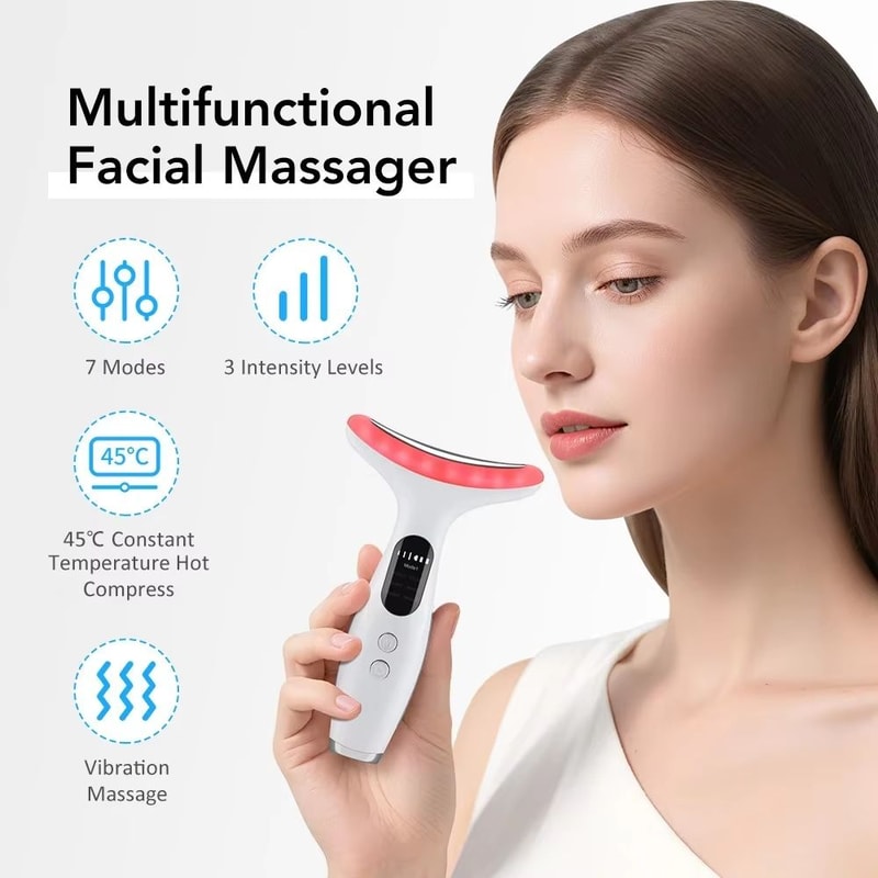 Portable 7 In 1 Microcurrent Facial And Neck Beauty Device With Vibration For Improved Neck Line An 2