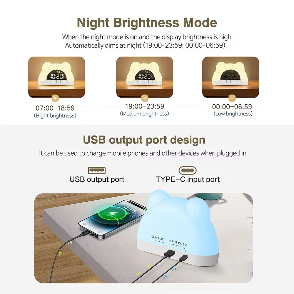 Bear Shaped Digital Wake Up Light Clock With Sunrise Simulation And Colorful Night Light 2