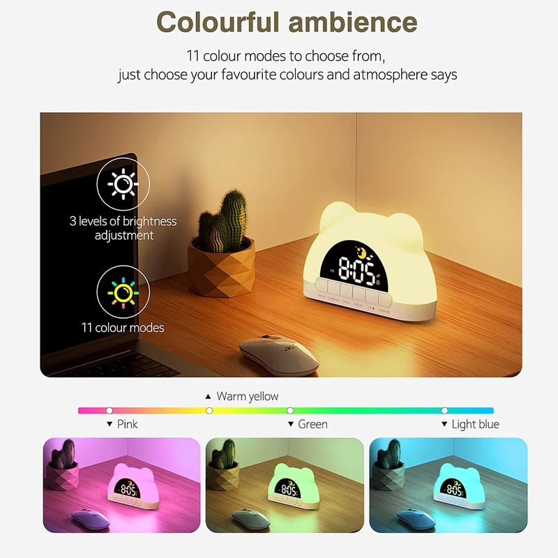 Bear Shaped Digital Wake Up Light Clock With Sunrise Simulation And Colorful Night Light 4