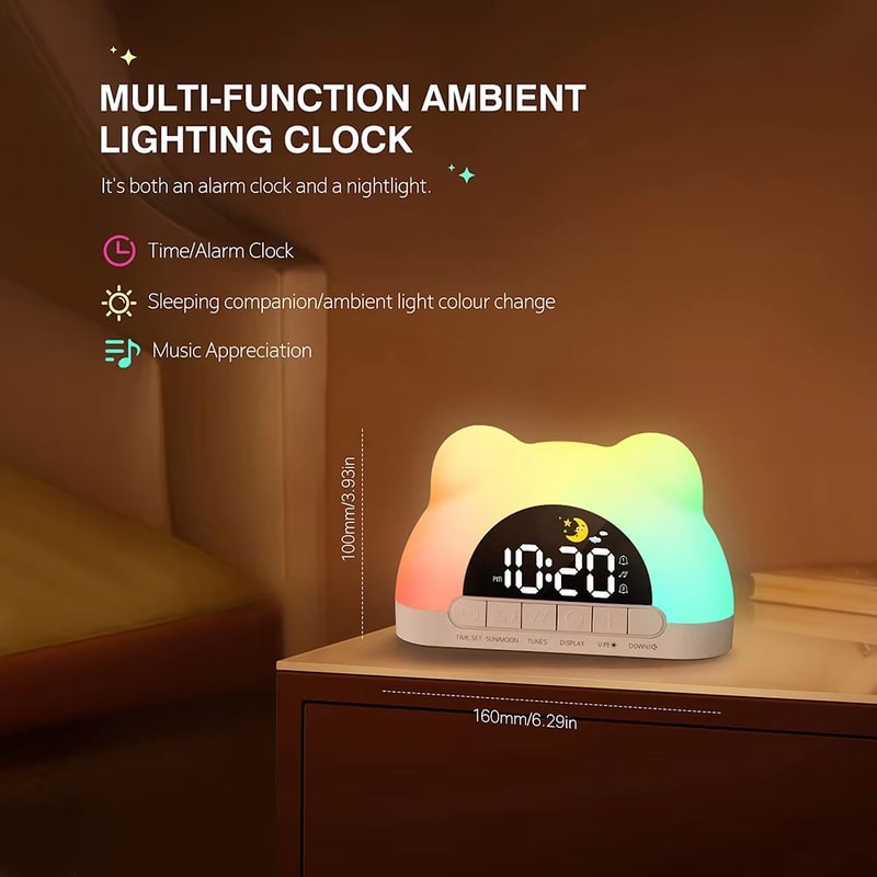Bear Shaped Digital Wake Up Light Clock With Sunrise Simulation And Colorful Night Light 5