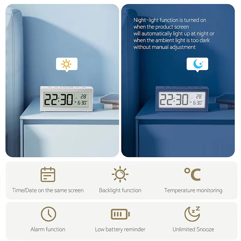 Retro LCD Digital Desk Clock With Alarm Backlight Calendar Temperature Display 3