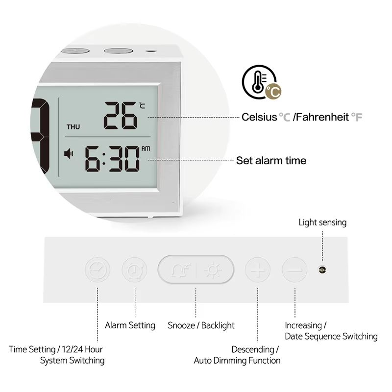 Retro LCD Digital Desk Clock With Alarm Backlight Calendar Temperature Display 4