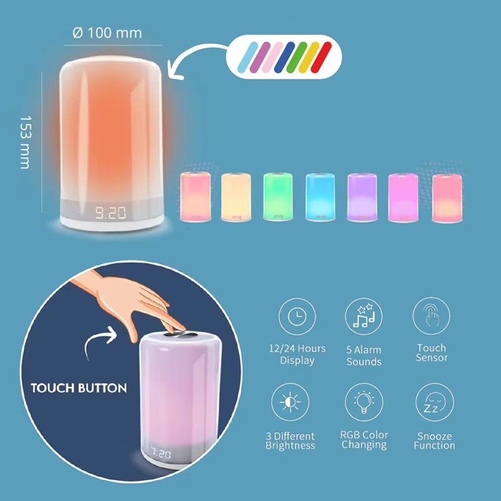 Sunrise Alarm Clock With Wake Up Light Natural Sounds Touch Control 5