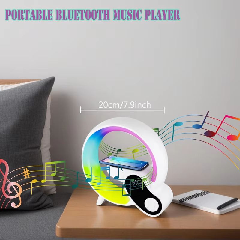 Bluetooth Speaker Digital Alarm Clock With Wireless Charger Night Light And Mood Lighting 1