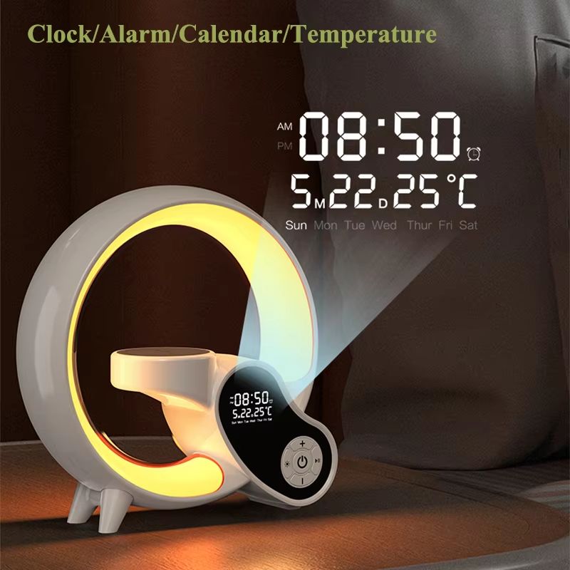 Bluetooth Speaker Digital Alarm Clock With Wireless Charger Night Light And Mood Lighting 4