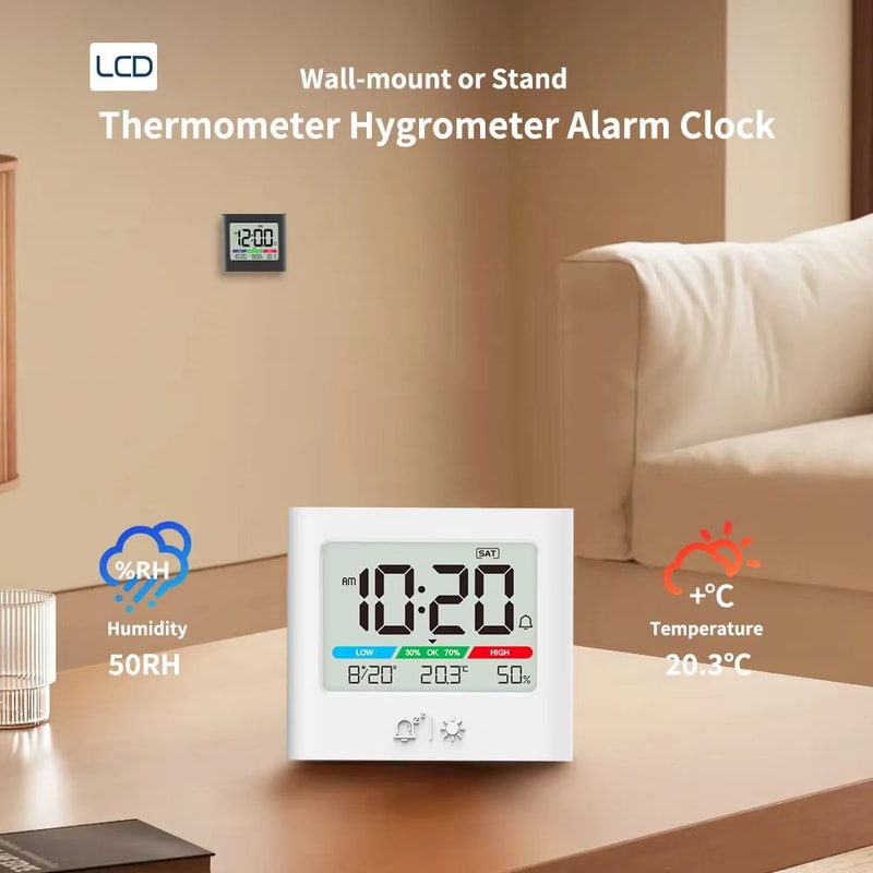 Digital Alarm Clock With Thermometer Hygrometer Backlight Date And Week Display 1