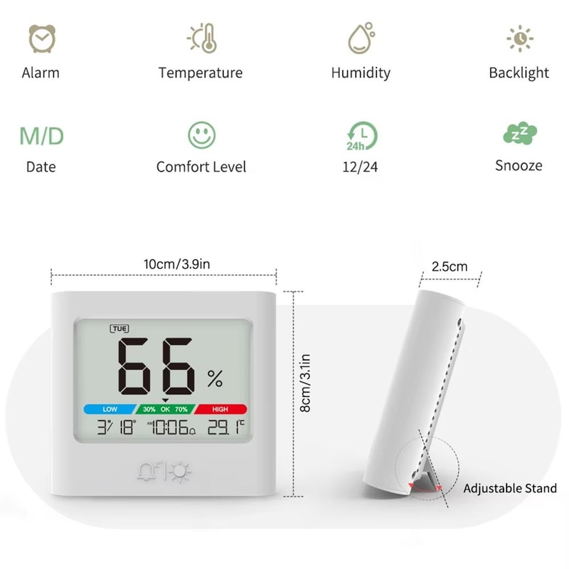 Digital Alarm Clock With Thermometer Hygrometer Backlight Date And Week Display 2