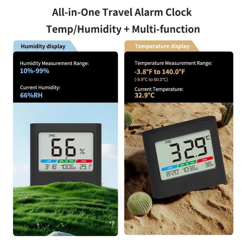 Digital Alarm Clock With Thermometer Hygrometer Backlight Date And Week Display 3