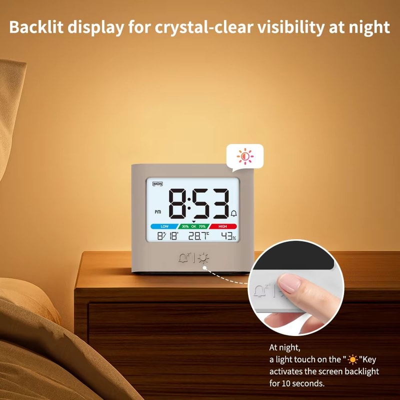 Digital Alarm Clock With Thermometer Hygrometer Backlight Date And Week Display 4