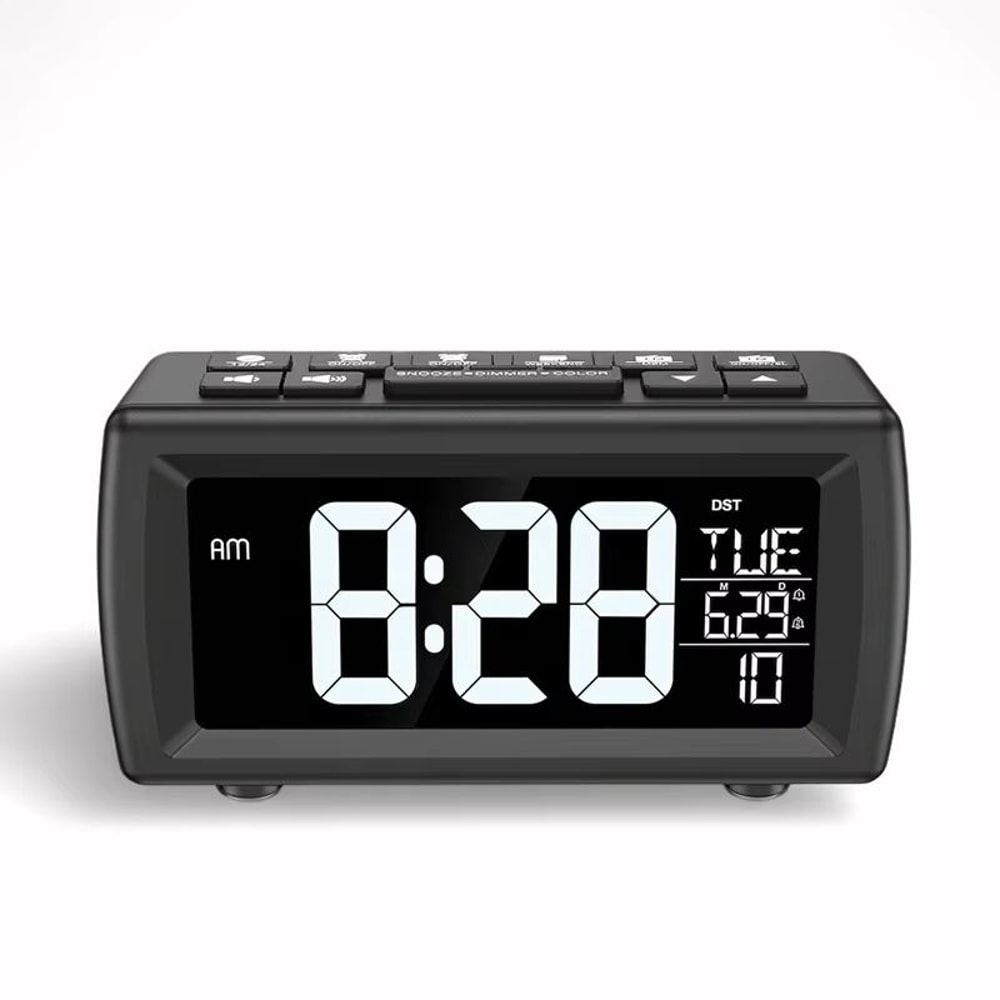 FM Radio Alarm Clock Retro Digital Desk Clock With 7Color Font And DateWeek Display 0
