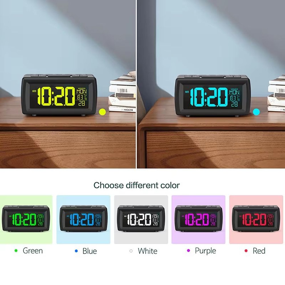 FM Radio Alarm Clock Retro Digital Desk Clock With 7Color Font And DateWeek Display 2