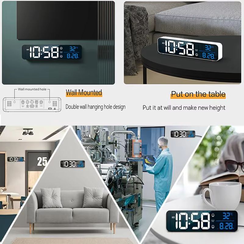 LED Digital Alarm Clock Wall Or Table Clock With Temperature Snooze Date Weekday And Dual Alarms Wi 2