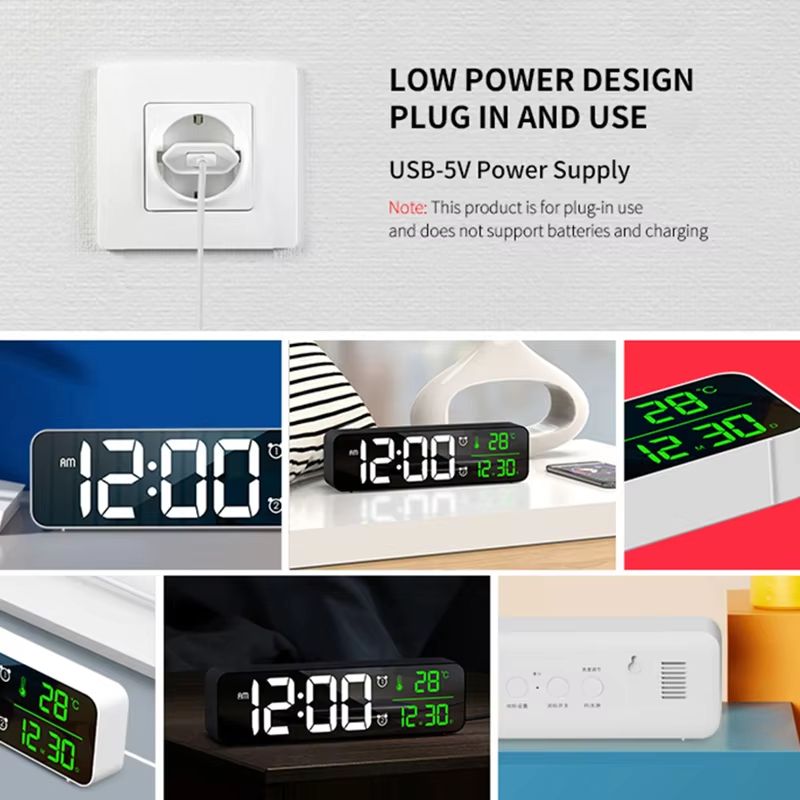 LED Digital Alarm Clock Wall Or Table Clock With Temperature Snooze Date Weekday And Dual Alarms Wi 4