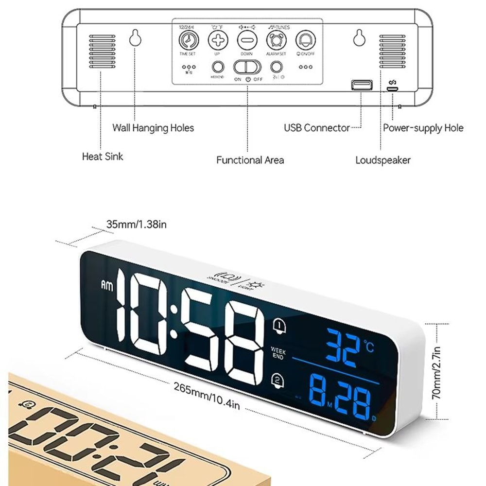 LED Digital Alarm Clock Wall Or Table Clock With Temperature Snooze Date Weekday And Dual Alarms Wi 5