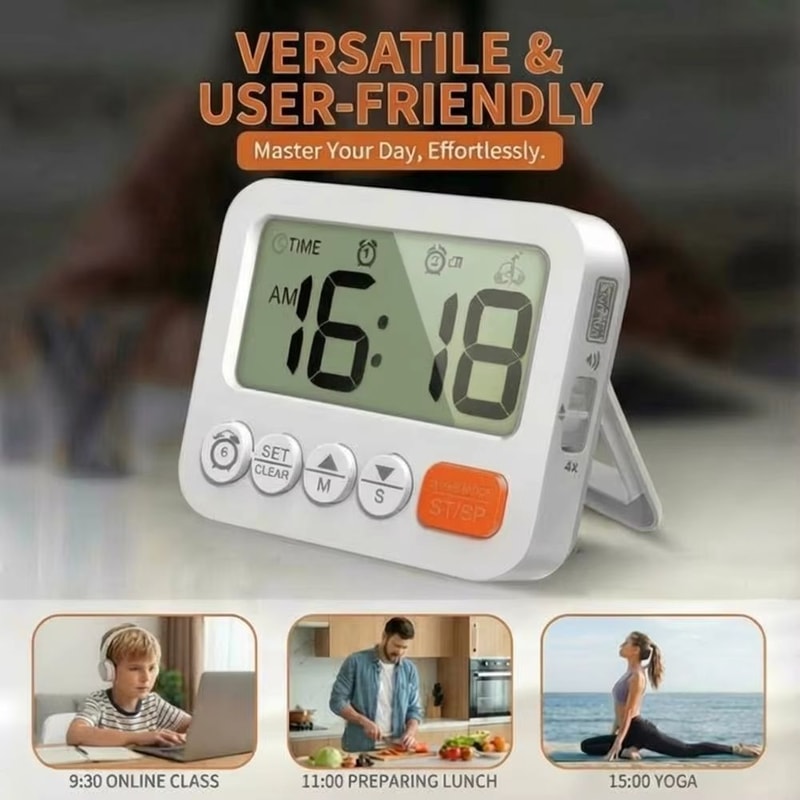 Digital Alarm Clock With CountdownCountUp Timer And Magnetic Back For Wall Or Desk 2