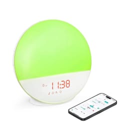 smart wake up light alarm clock with bluetooth speaker, app control, fm radio, natural sounds and nightlight