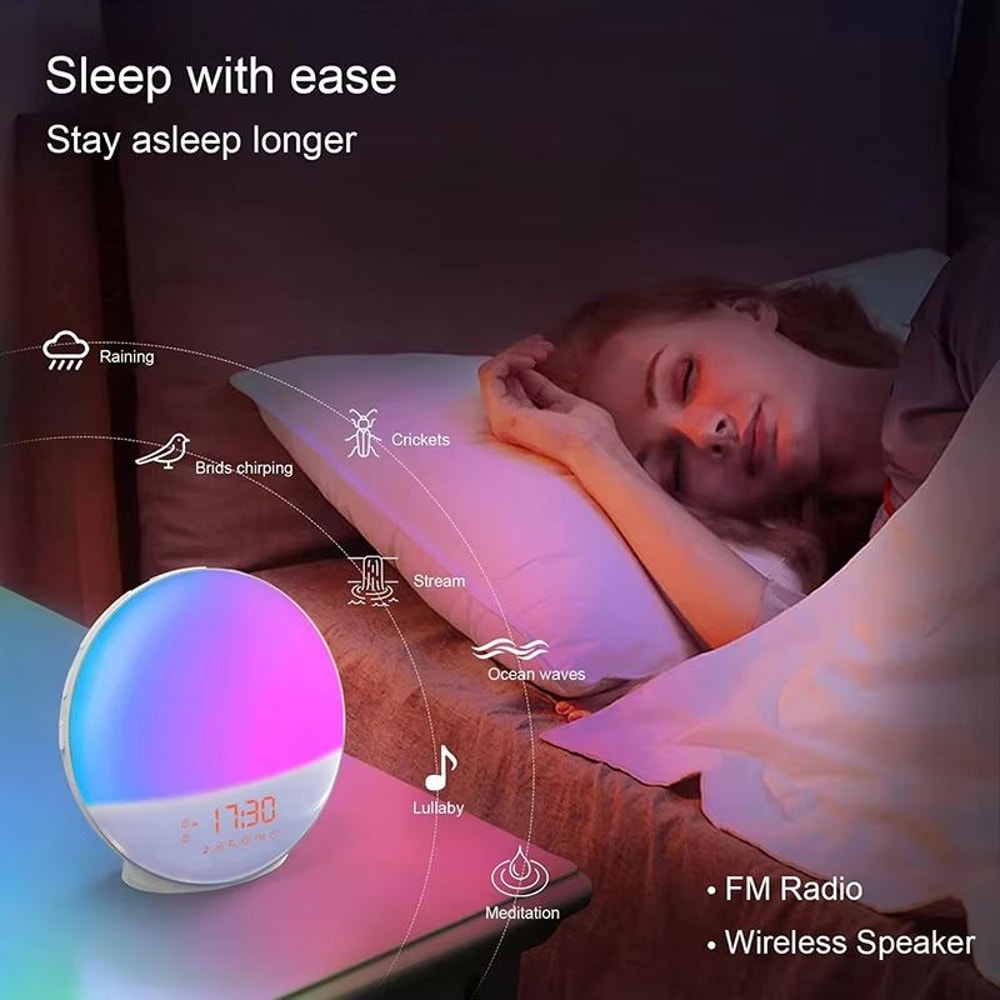 Smart Wake Up Light Alarm Clock With Bluetooth Speaker APP Control FM Radio Natural Sounds And Nigh 1