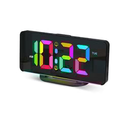 digital alarm clock with dimmable rgb atmosphere night light, usb charger and week display