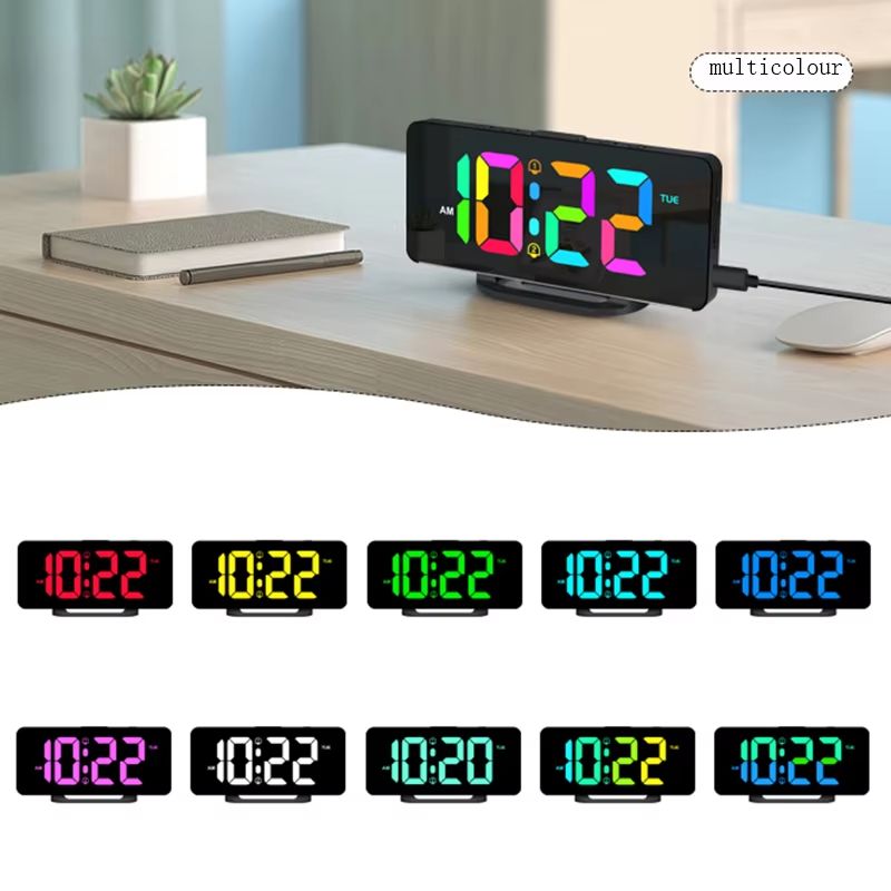 Digital Alarm Clock With Dimmable RGB Atmosphere Night Light USB Charger And Week Display 1
