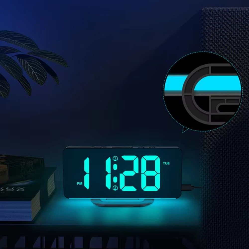 Digital Alarm Clock With Dimmable RGB Atmosphere Night Light USB Charger And Week Display 2
