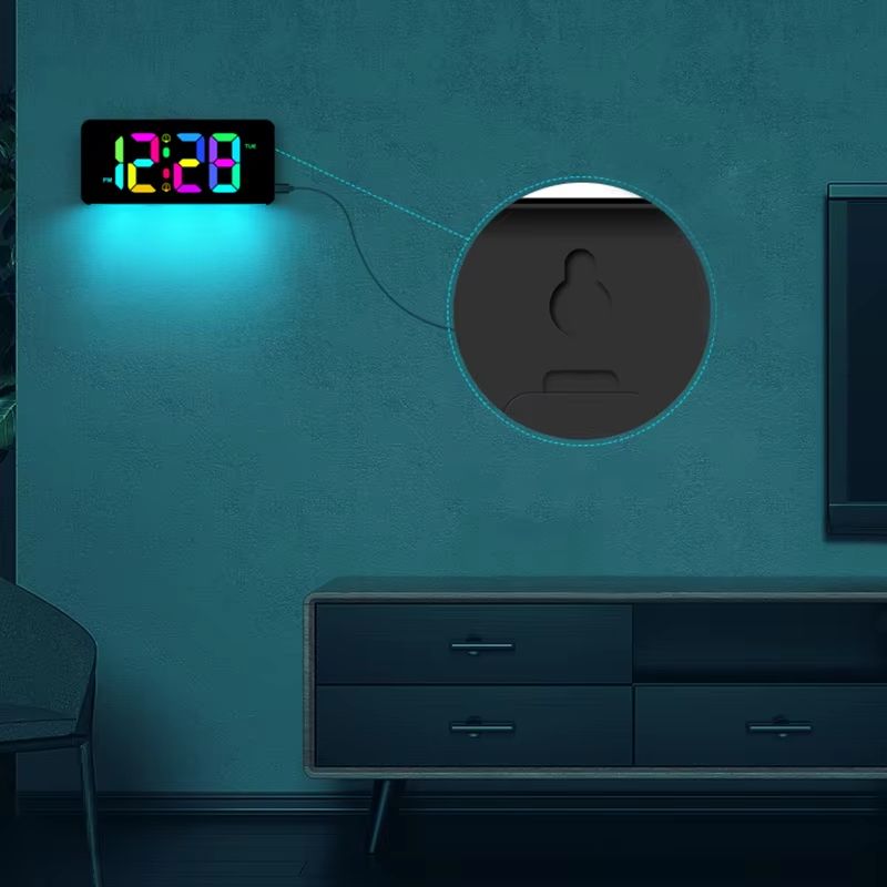Digital Alarm Clock With Dimmable RGB Atmosphere Night Light USB Charger And Week Display 4
