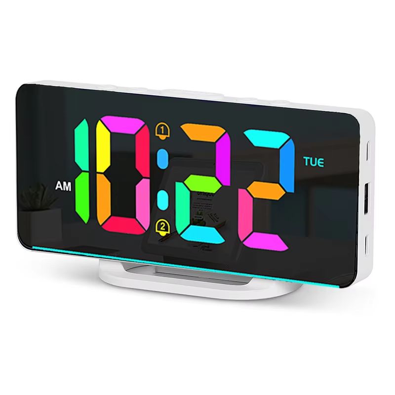 Digital Alarm Clock With Dimmable RGB Atmosphere Night Light USB Charger And Week Display 6