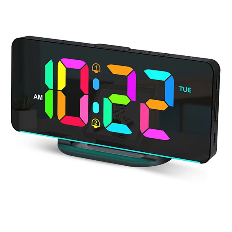 Digital Alarm Clock With Dimmable RGB Atmosphere Night Light USB Charger And Week Display 7