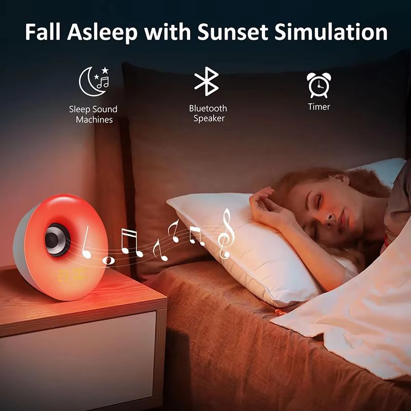 Bluetooth Speaker Wake Up Light Alarm Clock With SunriseSunset Simulation Colorful Night Light And 2