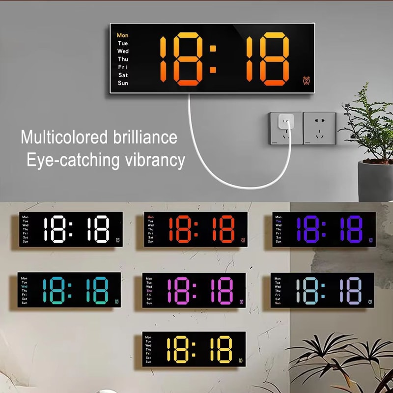 LED Wall Clock And Digital Alarm Clock With Remote Control Night Light And Mood Lighting For Home O 2