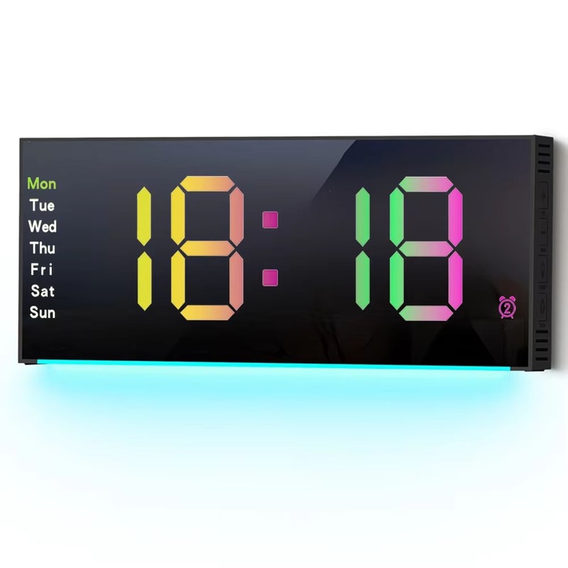LED Wall Clock And Digital Alarm Clock With Remote Control Night Light And Mood Lighting For Home O 6