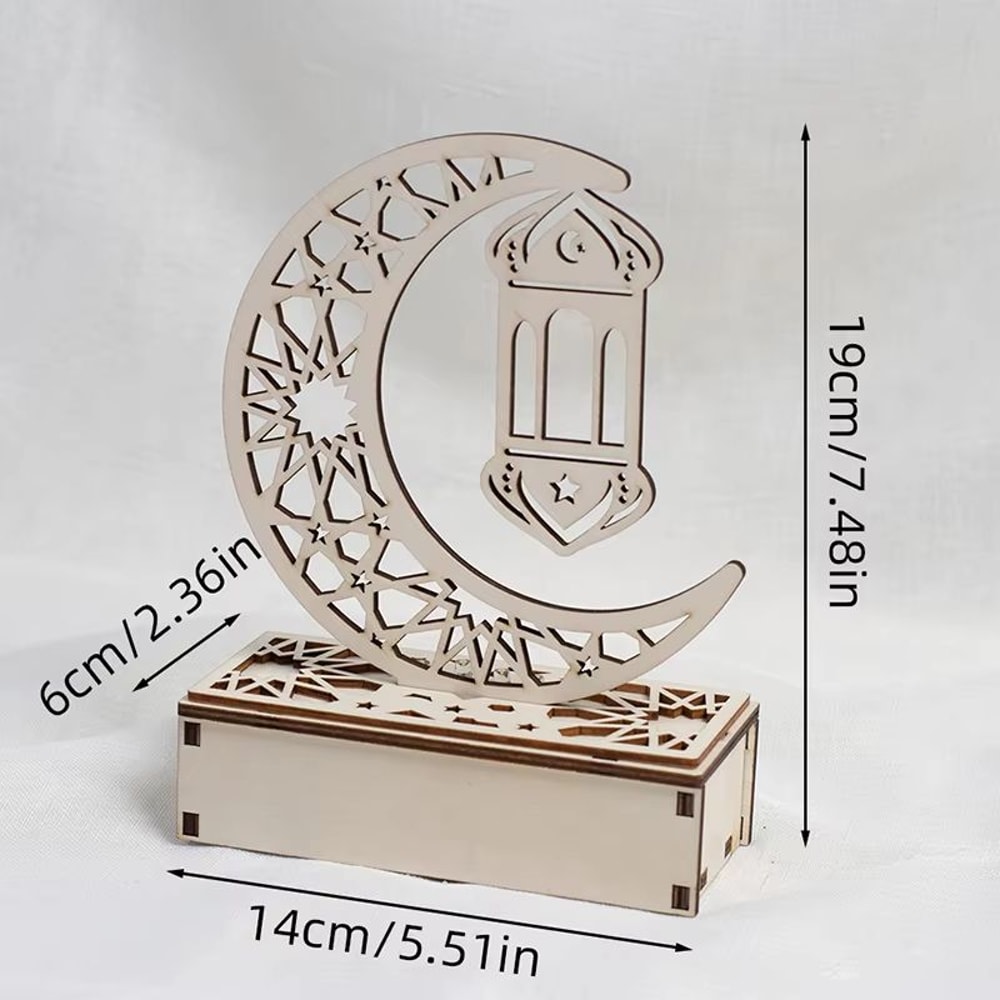 Eid Mubarak LED Light Star And Moon Pendant Wooden Candle Light For Ramadan Home Decor 9