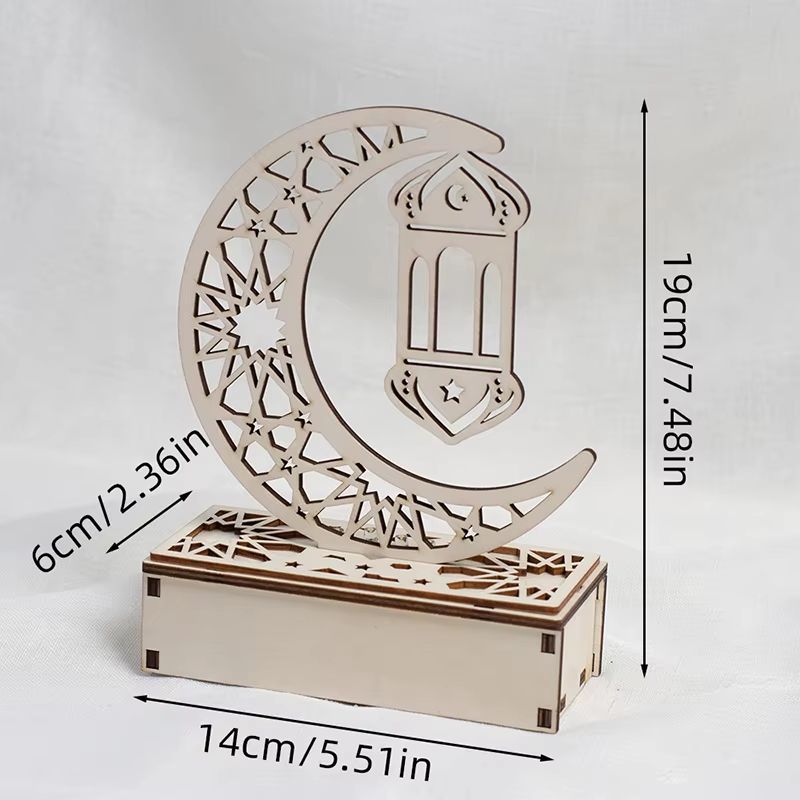 Eid Mubarak LED Light Star And Moon Pendant Wooden Candle Light For Ramadan Home Decor 9