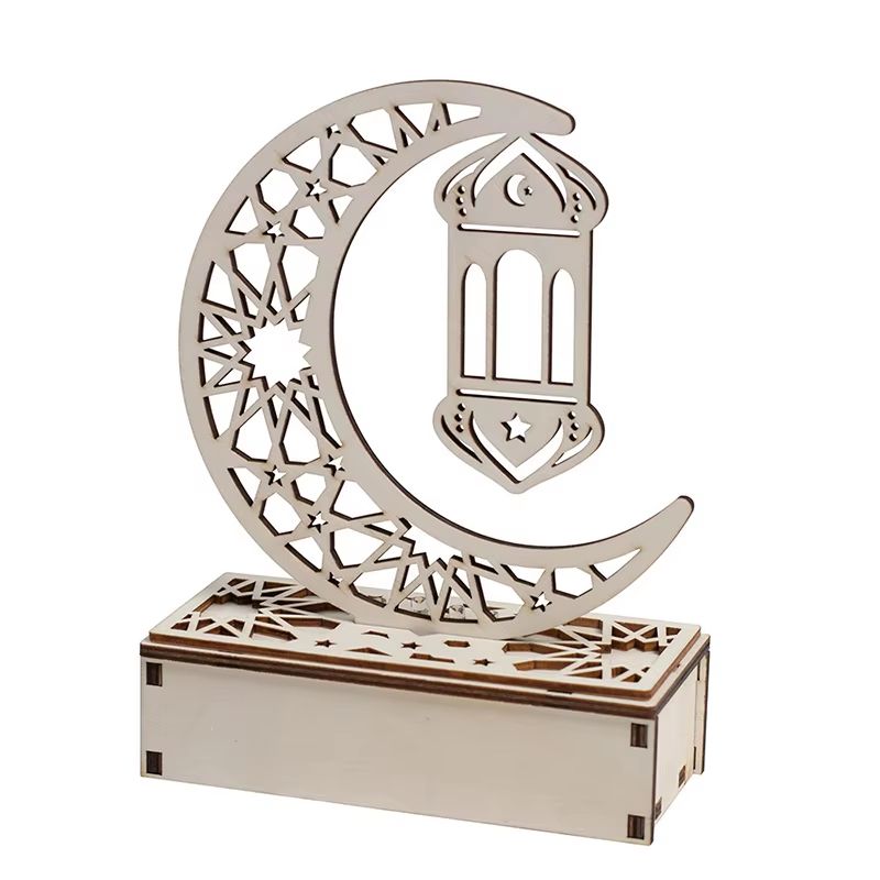 Eid Mubarak LED Light Star And Moon Pendant Wooden Candle Light For Ramadan Home Decor 4