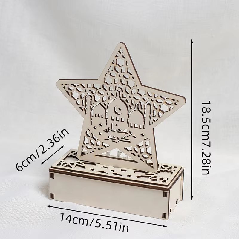 Eid Mubarak LED Light Star And Moon Pendant Wooden Candle Light For Ramadan Home Decor 5