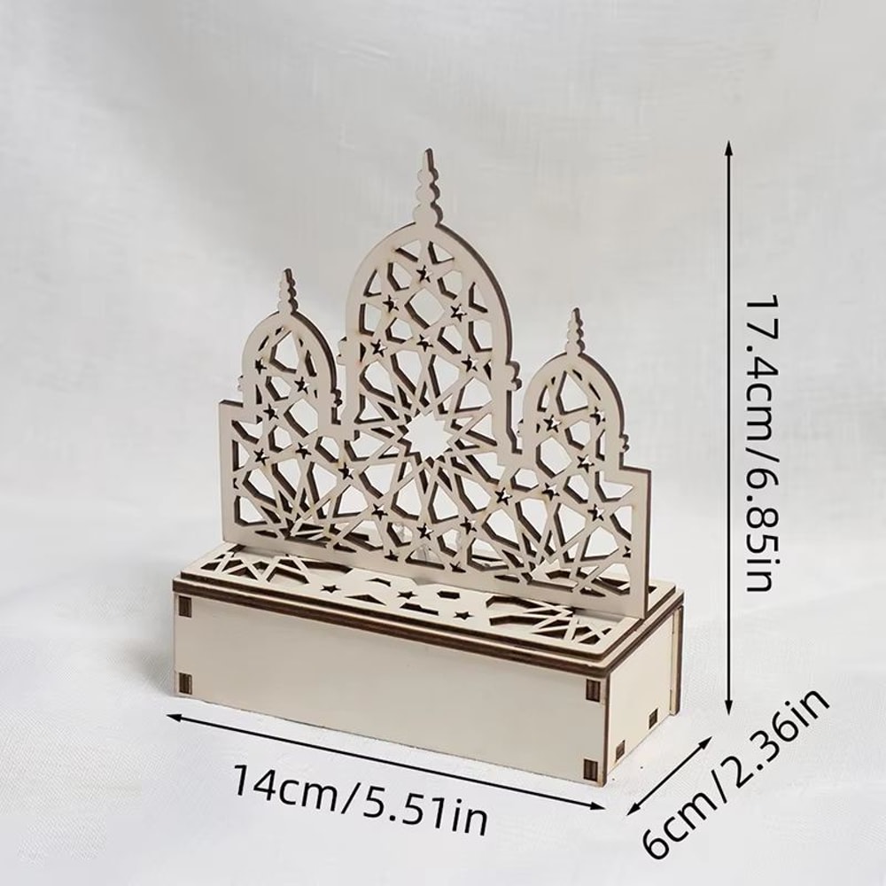 Eid Mubarak LED Light Star And Moon Pendant Wooden Candle Light For Ramadan Home Decor 6