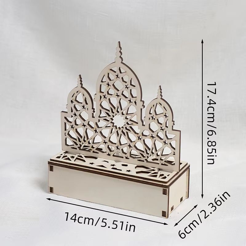 Eid Mubarak LED Light Star And Moon Pendant Wooden Candle Light For Ramadan Home Decor 6