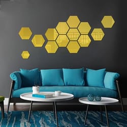 12pcs hexagon acrylic mirror 3d wall sticker for living room and home decoration