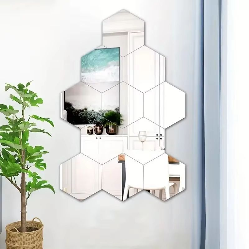 12Pcs Hexagon Acrylic Mirror 3D Wall Sticker For Living Room And Home Decoration 2