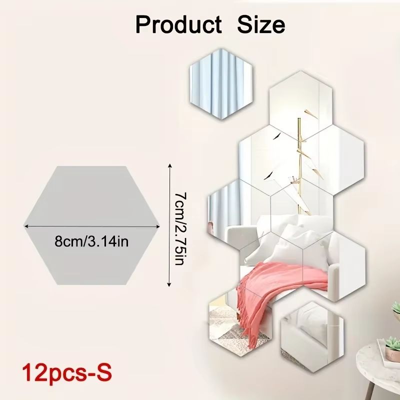 12Pcs Hexagon Acrylic Mirror 3D Wall Sticker For Living Room And Home Decoration 9