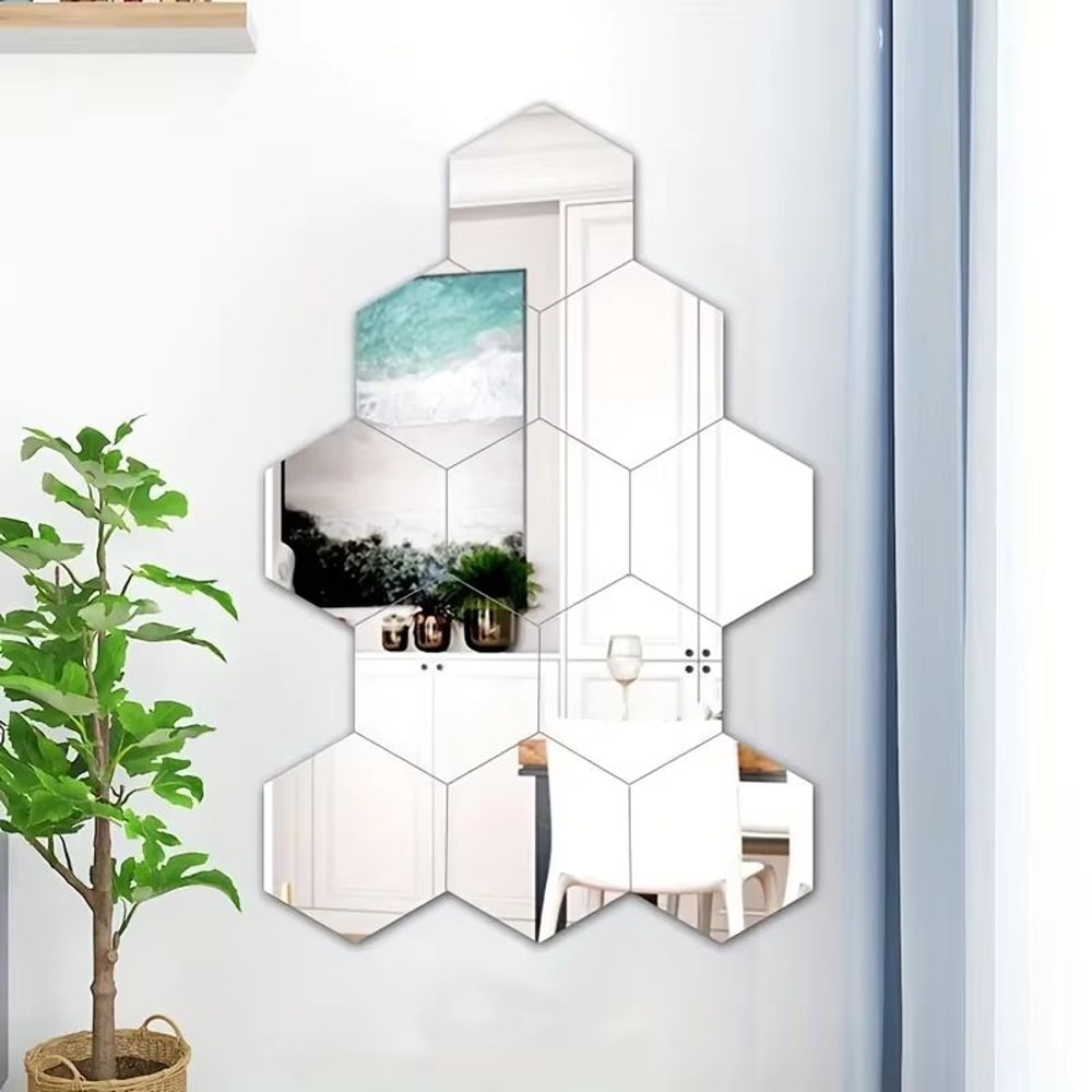 12Pcs Hexagon Acrylic Mirror 3D Wall Sticker For Living Room And Home Decoration 4