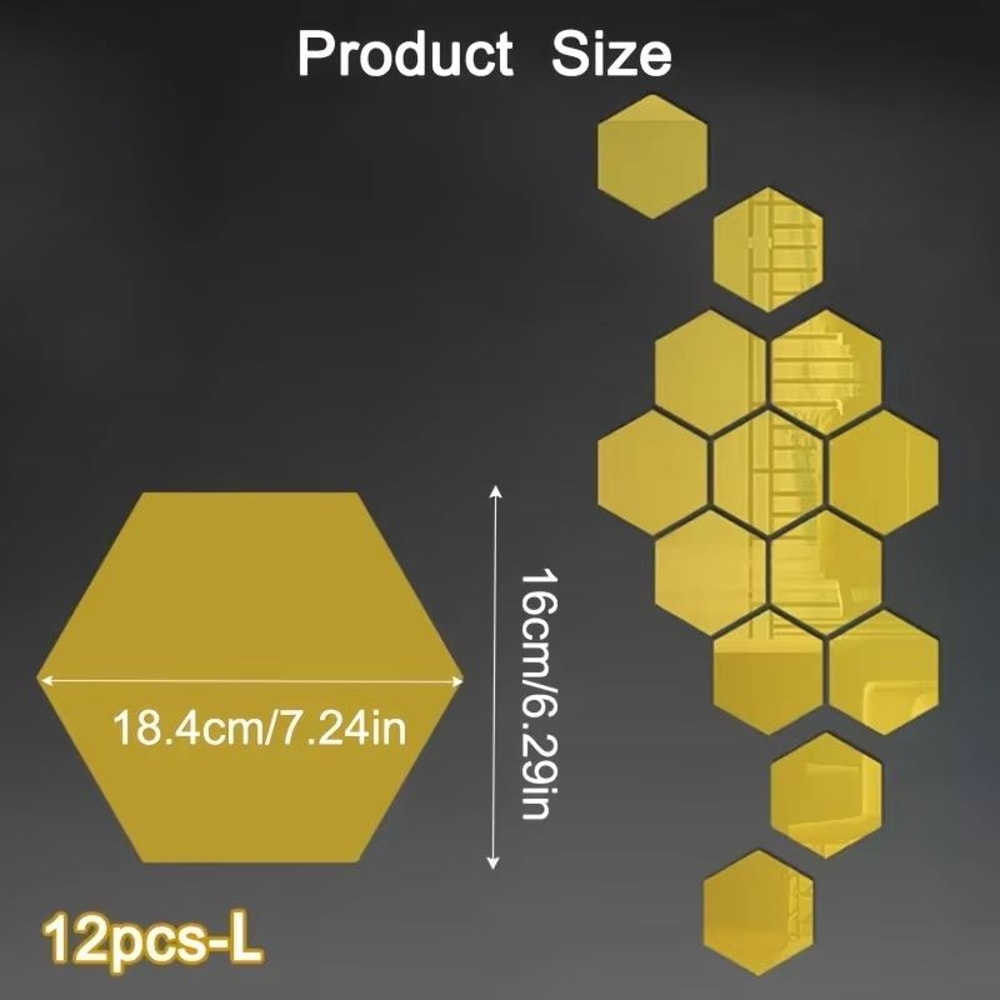 12Pcs Hexagon Acrylic Mirror 3D Wall Sticker For Living Room And Home Decoration 5