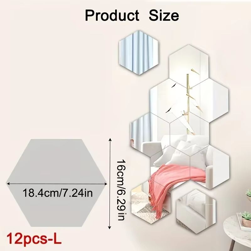 12Pcs Hexagon Acrylic Mirror 3D Wall Sticker For Living Room And Home Decoration 6