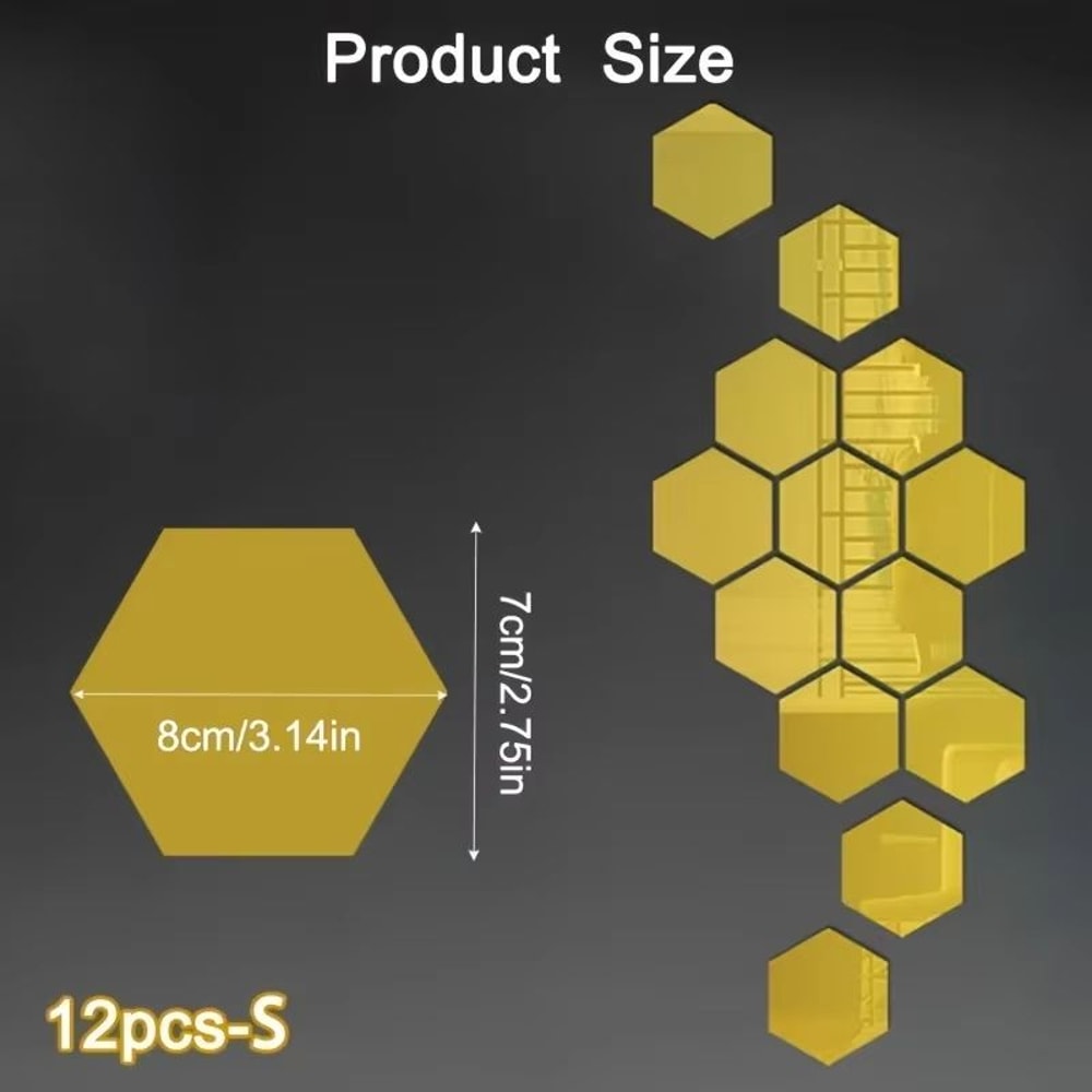 12Pcs Hexagon Acrylic Mirror 3D Wall Sticker For Living Room And Home Decoration 8