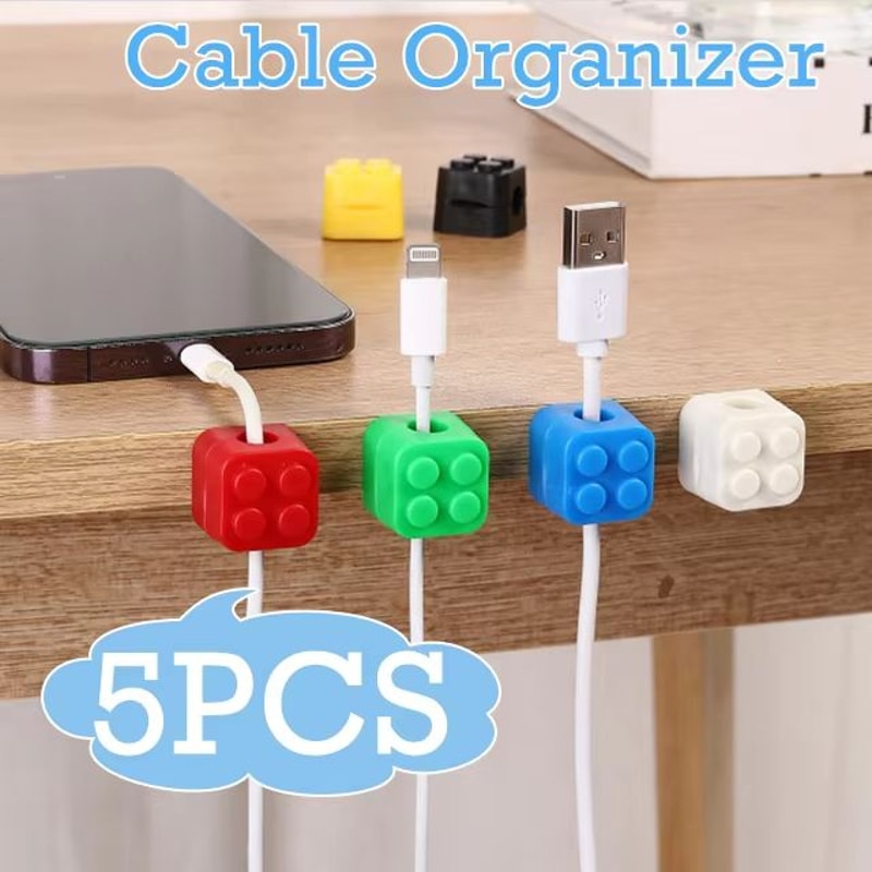 5PCS Building Block Cable Organizer SelfAdhesive Clips For Charging Cable Earphones And More 0