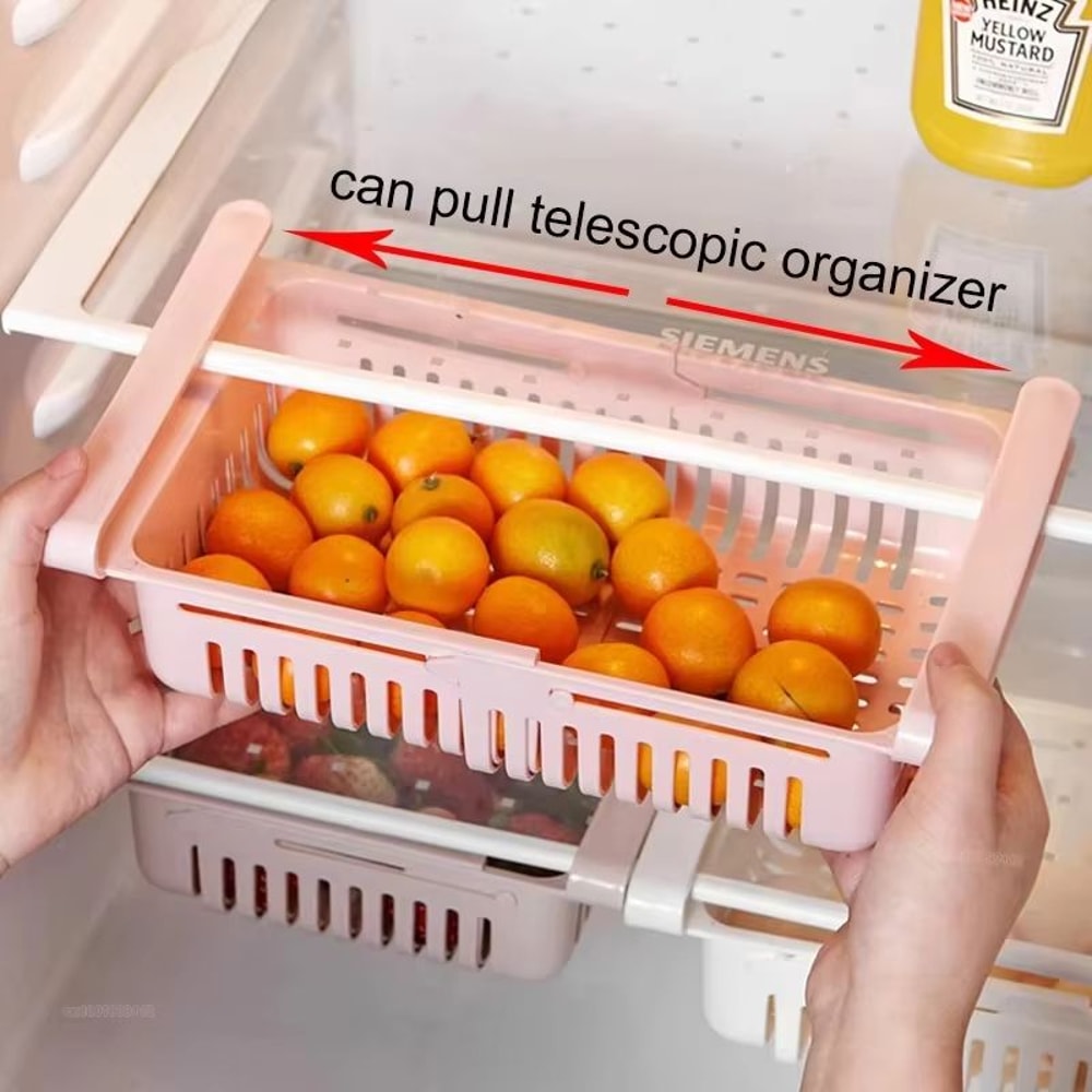 Adjustable Stretchable Refrigerator Storage Basket For Organizing Food And Drinks 1