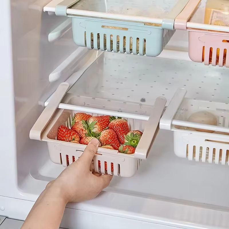 Adjustable Stretchable Refrigerator Storage Basket For Organizing Food And Drinks 2